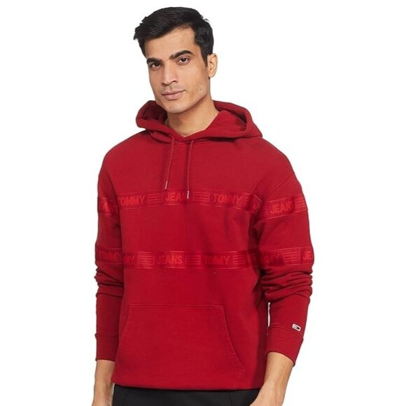 Tommy Jeans Mens Activewear Spellout Logo Pullover Hooded Sweatshirt M Red - Picture 14 of 14